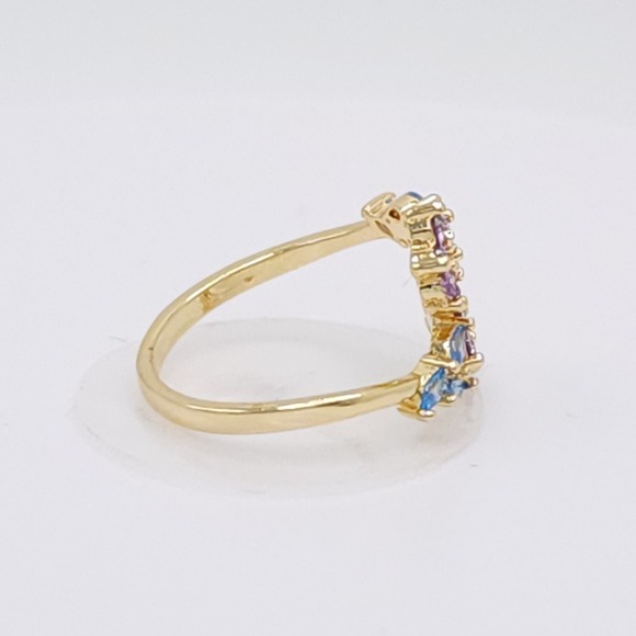 Adjustable Zircon Leaf & Flower Ring Gold Tone Purple & Blue Stones NWOT - Picture 12 of 15